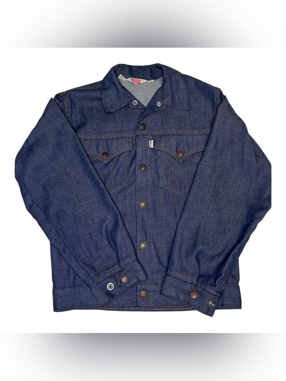 Vintage‎ Levi's Denim Trucker  Jacket  White Tab Red Letters 1970's Youth SZ 16